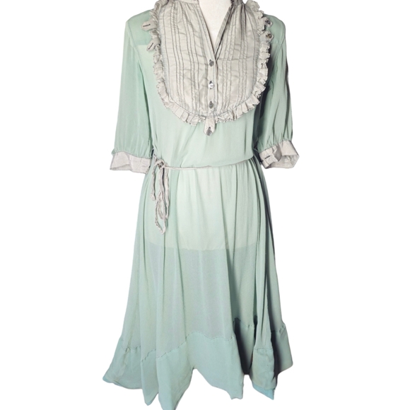 Bolongaro Trevor 100% Silk Sheer Sage Green Lolita Dress size Small - Picture 2 of 10